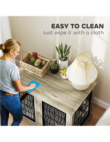 PawHut Indoor Dog Crate Furniture End Table with Soft Washable Cushion, Lockable Front Door, for Large Dogs - Grey