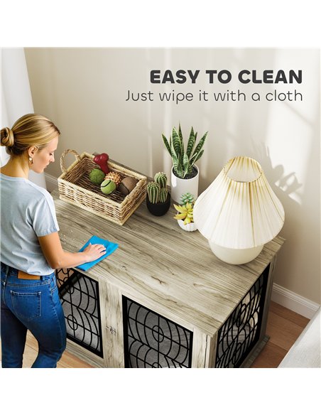 PawHut Indoor Dog Crate Furniture End Table with Soft Washable Cushion, Lockable Front Door, for Large Dogs - Grey - pic 142316 | FastDaddyshop