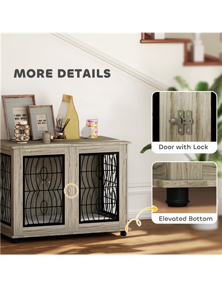 PawHut Indoor Dog Crate Furniture End Table with Soft Washable Cushion, Lockable Front Door, for Large Dogs - Grey - pic 142317 | FastDaddyshop