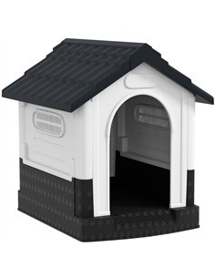 PawHut Plastic Dog Kennel with Windows, for Garden Patio, Miniature Dogs, 64.5 x 57 x 66cm - Grey