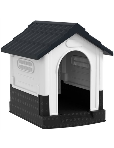 PawHut Plastic Dog Kennel with Windows, for Garden Patio, Miniature Dogs, 64.5 x 57 x 66cm - Grey - pic 142319 | FastDaddyshop