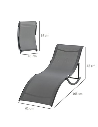 Outsunny Set of 2 S-shaped Foldable Lounge Chair Sun Lounger Reclining Outdoor Chair for Patio Beach Garden Grey