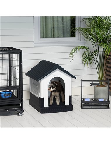 PawHut Plastic Dog Kennel with Windows, for Garden Patio, Miniature Dogs, 64.5 x 57 x 66cm - Grey