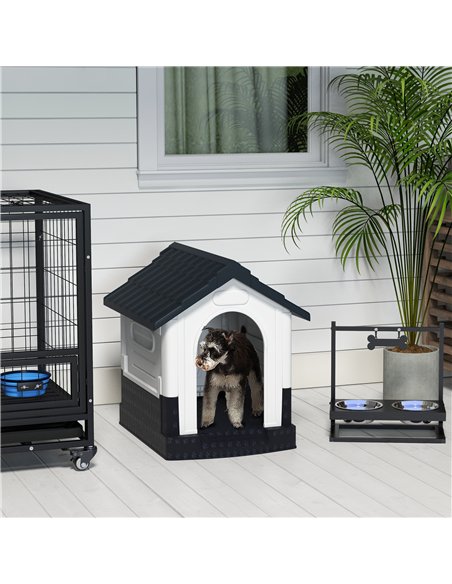 PawHut Plastic Dog Kennel with Windows, for Garden Patio, Miniature Dogs, 64.5 x 57 x 66cm - Grey - pic 142320 | FastDaddyshop
