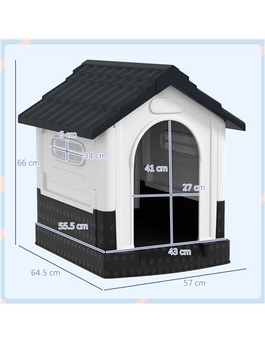 PawHut Plastic Dog Kennel with Windows, for Garden Patio, Miniature Dogs, 64.5 x 57 x 66cm - Grey