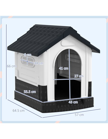 PawHut Plastic Dog Kennel with Windows, for Garden Patio, Miniature Dogs, 64.5 x 57 x 66cm - Grey - pic 142321 | FastDaddyshop
