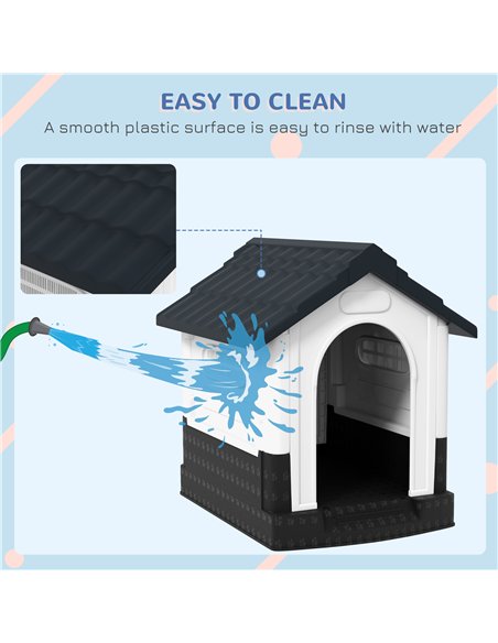 PawHut Plastic Dog Kennel with Windows, for Garden Patio, Miniature Dogs, 64.5 x 57 x 66cm - Grey - pic 142323 | FastDaddyshop