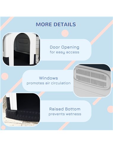 PawHut Plastic Dog Kennel with Windows, for Garden Patio, Miniature Dogs, 64.5 x 57 x 66cm - Grey