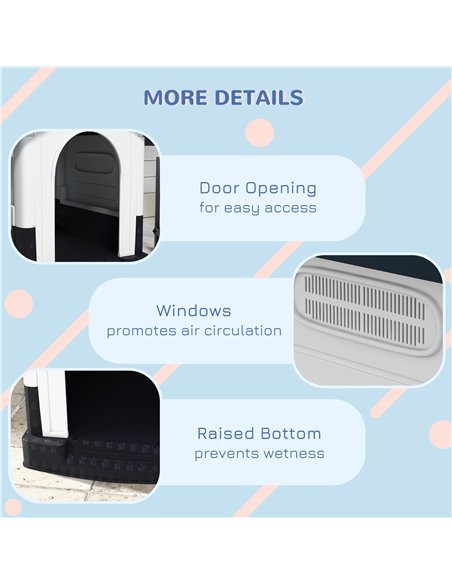 PawHut Plastic Dog Kennel with Windows, for Garden Patio, Miniature Dogs, 64.5 x 57 x 66cm - Grey - pic 142325 | FastDaddyshop