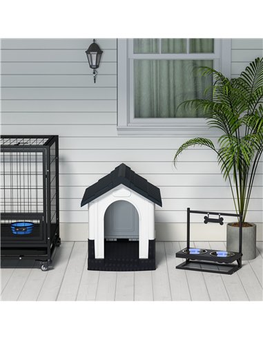 PawHut Plastic Dog Kennel with Windows, for Garden Patio, Miniature Dogs, 64.5 x 57 x 66cm - Grey