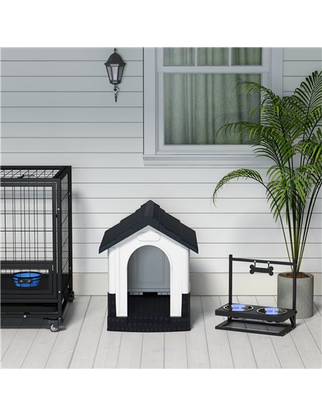 PawHut Plastic Dog Kennel with Windows, for Garden Patio, Miniature Dogs, 64.5 x 57 x 66cm - Grey - pic 142327 | FastDaddyshop