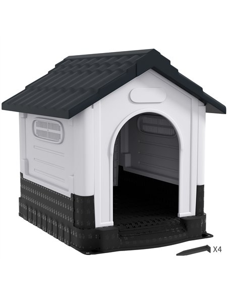 PawHut Plastic Dog Kennel with Windows, for Garden Patio, Medium and Large Dogs, 101 x 88 x 99cm - Grey - pic 142328 | FastDaddyshop