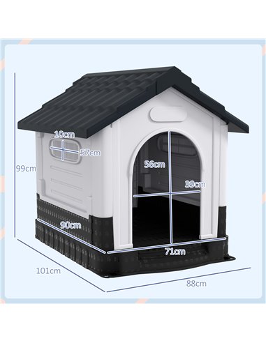 PawHut Plastic Dog Kennel with Windows, for Garden Patio, Medium and Large Dogs, 101 x 88 x 99cm - Grey