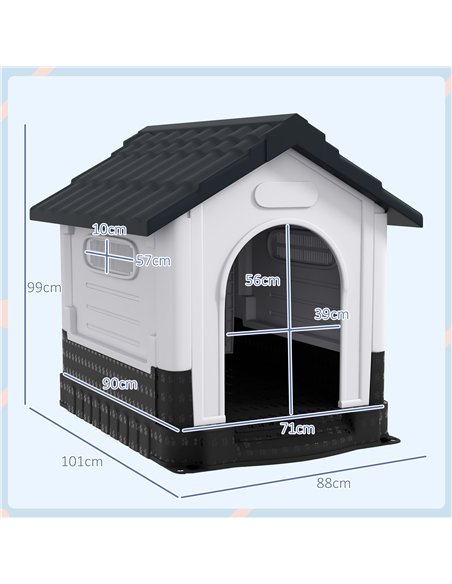 PawHut Plastic Dog Kennel with Windows, for Garden Patio, Medium and Large Dogs, 101 x 88 x 99cm - Grey - pic 142330 | FastDaddyshop