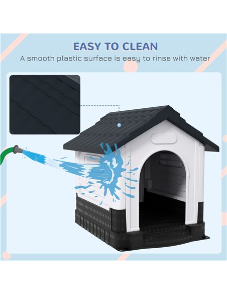 PawHut Plastic Dog Kennel with Windows, for Garden Patio, Medium and Large Dogs, 101 x 88 x 99cm - Grey - pic 142332 | FastDaddyshop