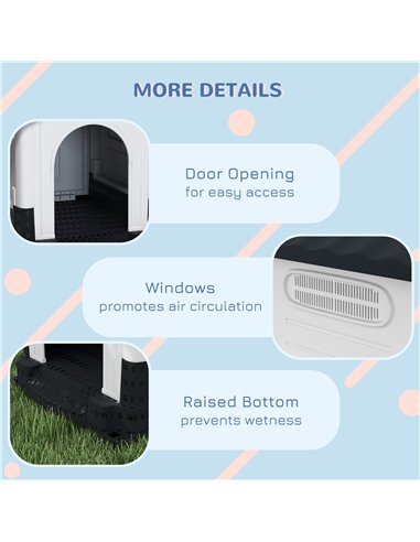PawHut Plastic Dog Kennel with Windows, for Garden Patio, Medium and Large Dogs, 101 x 88 x 99cm - Grey