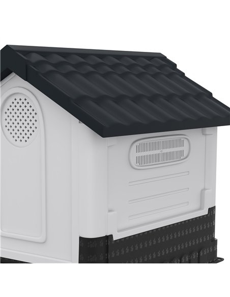 PawHut Plastic Dog Kennel with Windows, for Garden Patio, Medium and Large Dogs, 101 x 88 x 99cm - Grey - pic 142335 | FastDaddyshop