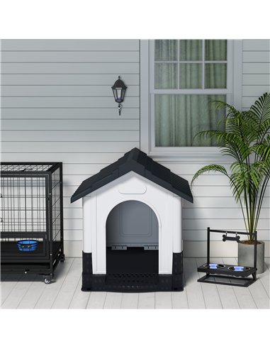 PawHut Plastic Dog Kennel with Windows, for Garden Patio, Medium and Large Dogs, 101 x 88 x 99cm - Grey