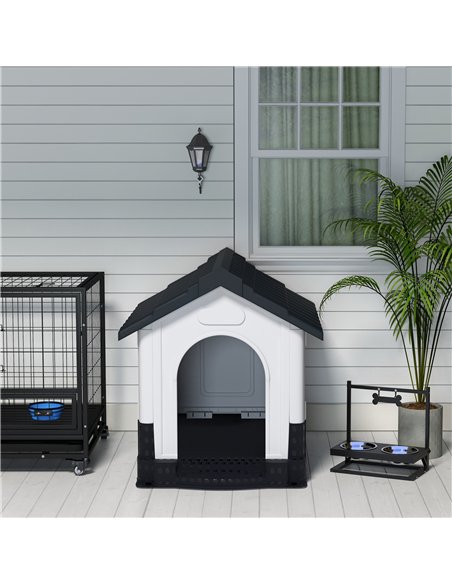 PawHut Plastic Dog Kennel with Windows, for Garden Patio, Medium and Large Dogs, 101 x 88 x 99cm - Grey - pic 142336 | FastDaddyshop