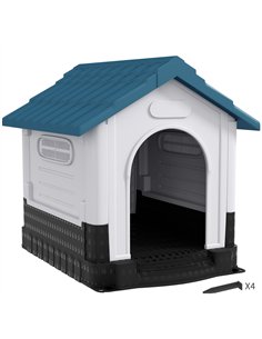 PawHut Plastic Dog Kennel with Windows, for Garden Patio, Medium and Large Dogs, 101 x 88 x 99cm - Blue