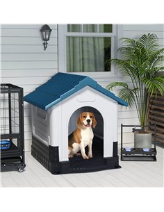 PawHut Plastic Dog Kennel with Windows, for Garden Patio, Medium and Large Dogs, 101 x 88 x 99cm - Blue 2