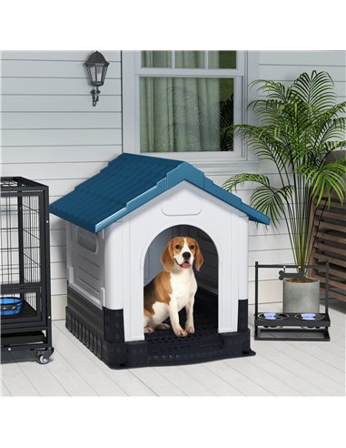 PawHut Plastic Dog Kennel with Windows, for Garden Patio, Medium and Large Dogs, 101 x 88 x 99cm - Blue
