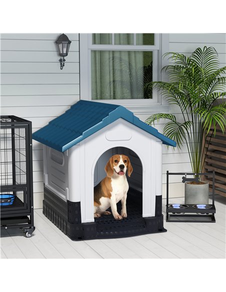 PawHut Plastic Dog Kennel with Windows, for Garden Patio, Medium and Large Dogs, 101 x 88 x 99cm - Blue - pic 142338 | FastDaddyshop