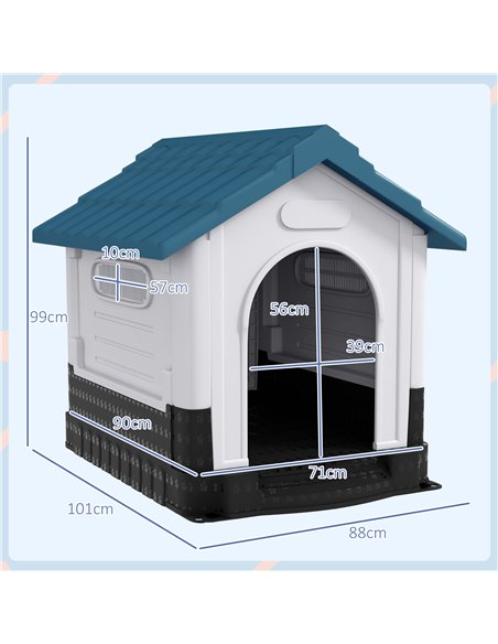 PawHut Plastic Dog Kennel with Windows, for Garden Patio, Medium and Large Dogs, 101 x 88 x 99cm - Blue - pic 142339 | FastDaddyshop