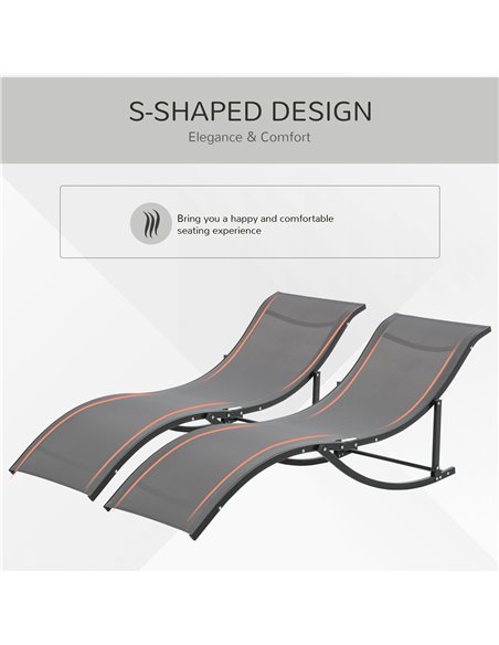 Outsunny Set of 2 S-shaped Foldable Lounge Chair Sun Lounger Reclining Outdoor Chair for Patio Beach Garden Grey - pic 14234 | FastDaddyshop