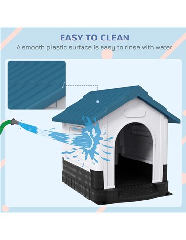 PawHut Plastic Dog Kennel with Windows, for Garden Patio, Medium and Large Dogs, 101 x 88 x 99cm - Blue