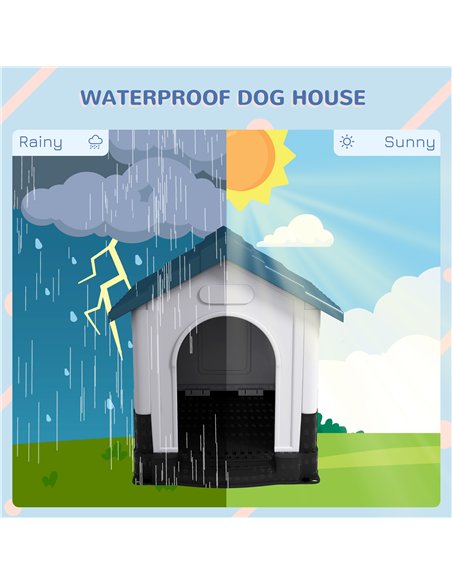 PawHut Plastic Dog Kennel with Windows, for Garden Patio, Medium and Large Dogs, 101 x 88 x 99cm - Blue - pic 142342 | FastDaddyshop