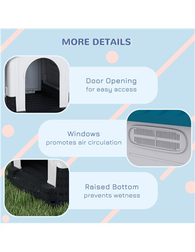 PawHut Plastic Dog Kennel with Windows, for Garden Patio, Medium and Large Dogs, 101 x 88 x 99cm - Blue