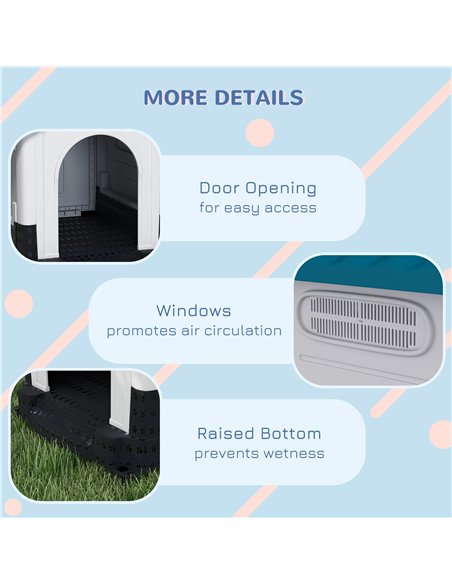 PawHut Plastic Dog Kennel with Windows, for Garden Patio, Medium and Large Dogs, 101 x 88 x 99cm - Blue - pic 142343 | FastDaddyshop
