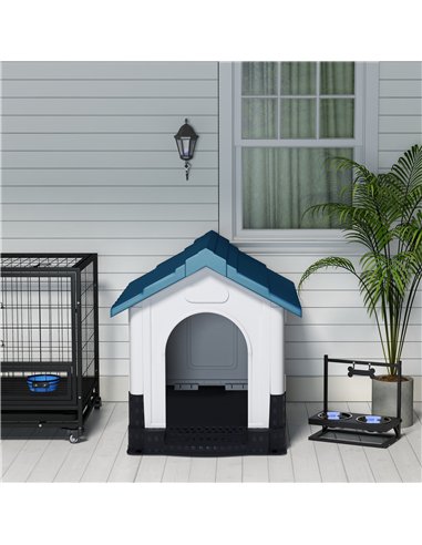 PawHut Plastic Dog Kennel with Windows, for Garden Patio, Medium and Large Dogs, 101 x 88 x 99cm - Blue