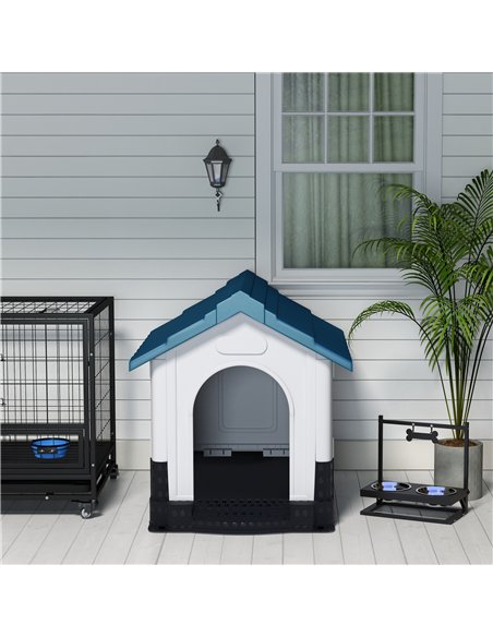 PawHut Plastic Dog Kennel with Windows, for Garden Patio, Medium and Large Dogs, 101 x 88 x 99cm - Blue - pic 142345 | FastDaddyshop