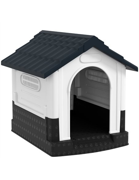 PawHut Plastic Dog Kennel with Windows, for Garden Patio, Miniature and Small Dogs, 80 x 69 x 76cm - Grey - pic 142346 | FastDaddyshop