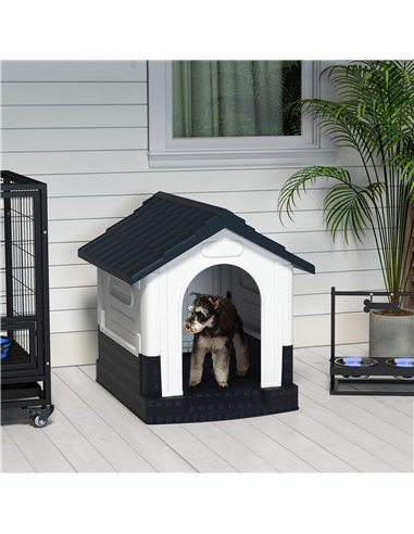PawHut Plastic Dog Kennel with Windows, for Garden Patio, Miniature and Small Dogs, 80 x 69 x 76cm - Grey