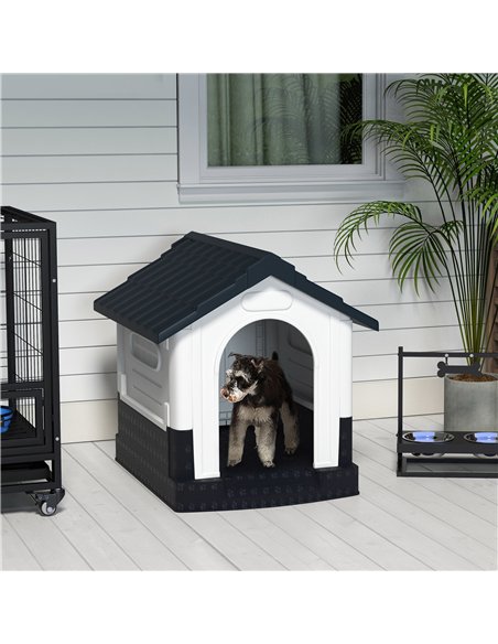 PawHut Plastic Dog Kennel with Windows, for Garden Patio, Miniature and Small Dogs, 80 x 69 x 76cm - Grey - pic 142347 | FastDaddyshop