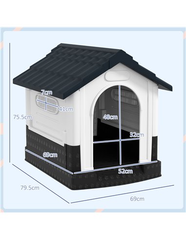 PawHut Plastic Dog Kennel with Windows, for Garden Patio, Miniature and Small Dogs, 80 x 69 x 76cm - Grey