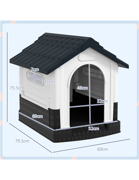 PawHut Plastic Dog Kennel with Windows, for Garden Patio, Miniature and Small Dogs, 80 x 69 x 76cm - Grey - pic 142348 | FastDaddyshop
