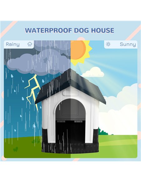 PawHut Plastic Dog Kennel with Windows, for Garden Patio, Miniature and Small Dogs, 80 x 69 x 76cm - Grey - pic 142351 | FastDaddyshop