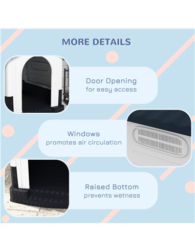 PawHut Plastic Dog Kennel with Windows, for Garden Patio, Miniature and Small Dogs, 80 x 69 x 76cm - Grey