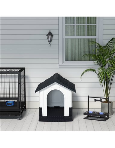 PawHut Plastic Dog Kennel with Windows, for Garden Patio, Miniature and Small Dogs, 80 x 69 x 76cm - Grey