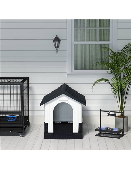 PawHut Plastic Dog Kennel with Windows, for Garden Patio, Miniature and Small Dogs, 80 x 69 x 76cm - Grey - pic 142354 | FastDaddyshop