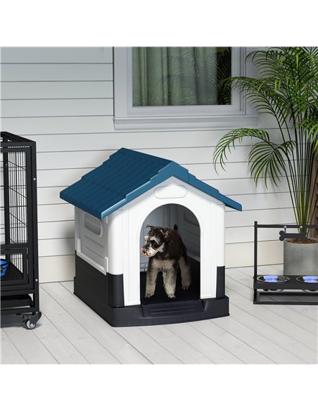 PawHut Plastic Dog Kennel with Windows, for Garden Patio, Miniature and Small Dogs, 80 x 69 x 76cm - Blue - pic 142356 | FastDaddyshop