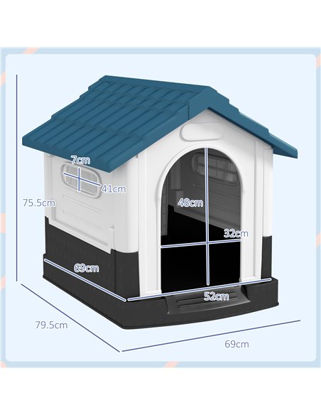 PawHut Plastic Dog Kennel with Windows, for Garden Patio, Miniature and Small Dogs, 80 x 69 x 76cm - Blue - pic 142357 | FastDaddyshop