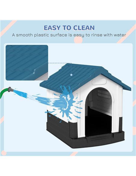 PawHut Plastic Dog Kennel with Windows, for Garden Patio, Miniature and Small Dogs, 80 x 69 x 76cm - Blue - pic 142359 | FastDaddyshop