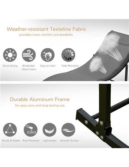 Outsunny Set of 2 S-shaped Foldable Lounge Chair Sun Lounger Reclining Outdoor Chair for Patio Beach Garden Grey - pic 14236 | FastDaddyshop