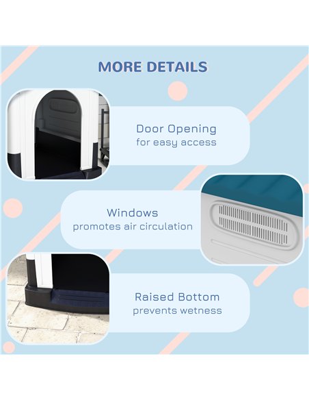 PawHut Plastic Dog Kennel with Windows, for Garden Patio, Miniature and Small Dogs, 80 x 69 x 76cm - Blue - pic 142361 | FastDaddyshop
