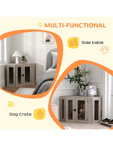 PawHut 2 in 1 Dog Crate Furniture Side Table, with Cushion, 104 x 55 x 63cm - Walnut Brown
